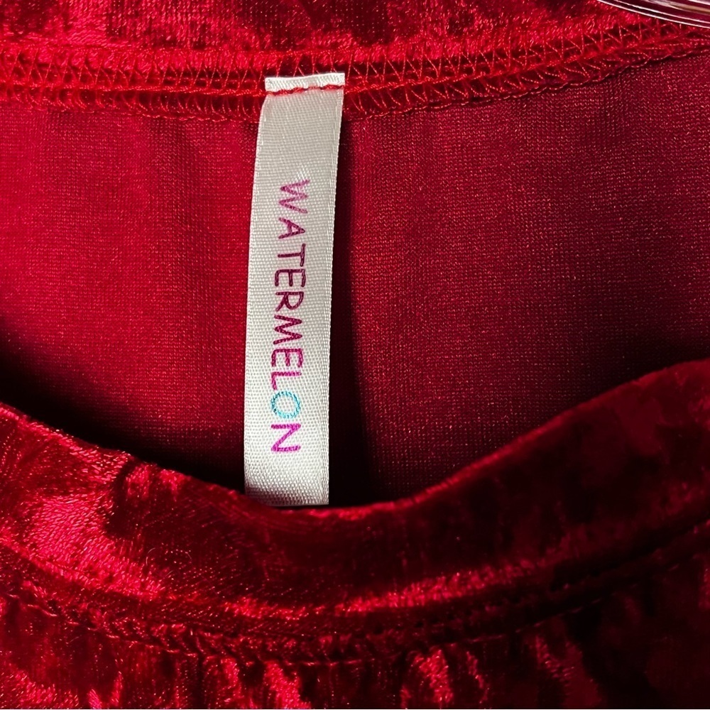 Watermelon | Vtg Crimson Red Crushed Velvet Sleeveless Top, Medium - Picture 5 of 6